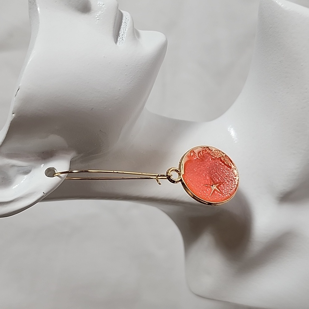 Pink and Gold Moon and Star Earrings